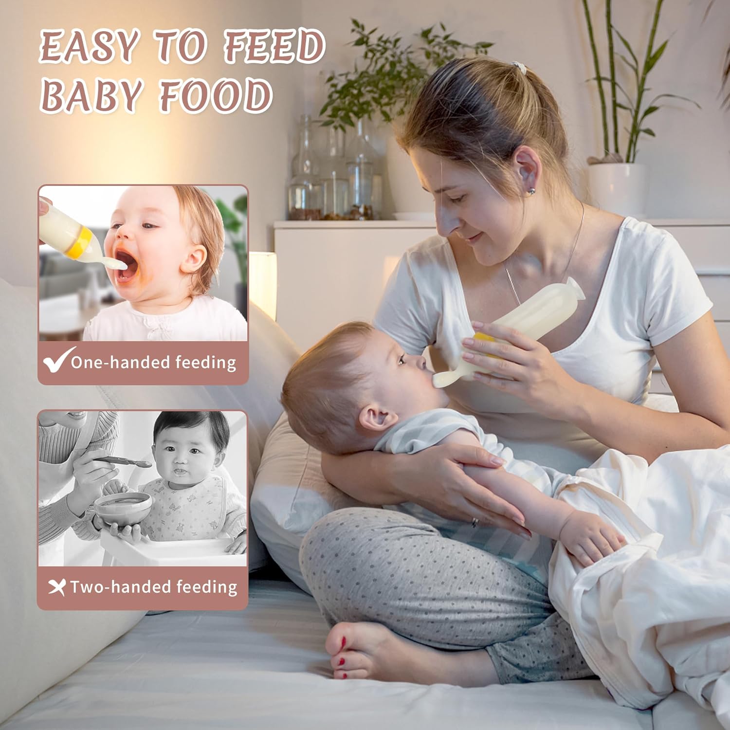 Baby Food Feeder 4 Pack Silicone Baby Food Dispensing Spoon-WAJIAYON, 3 oz Squeeze Feeding Spoons with Suction Cup