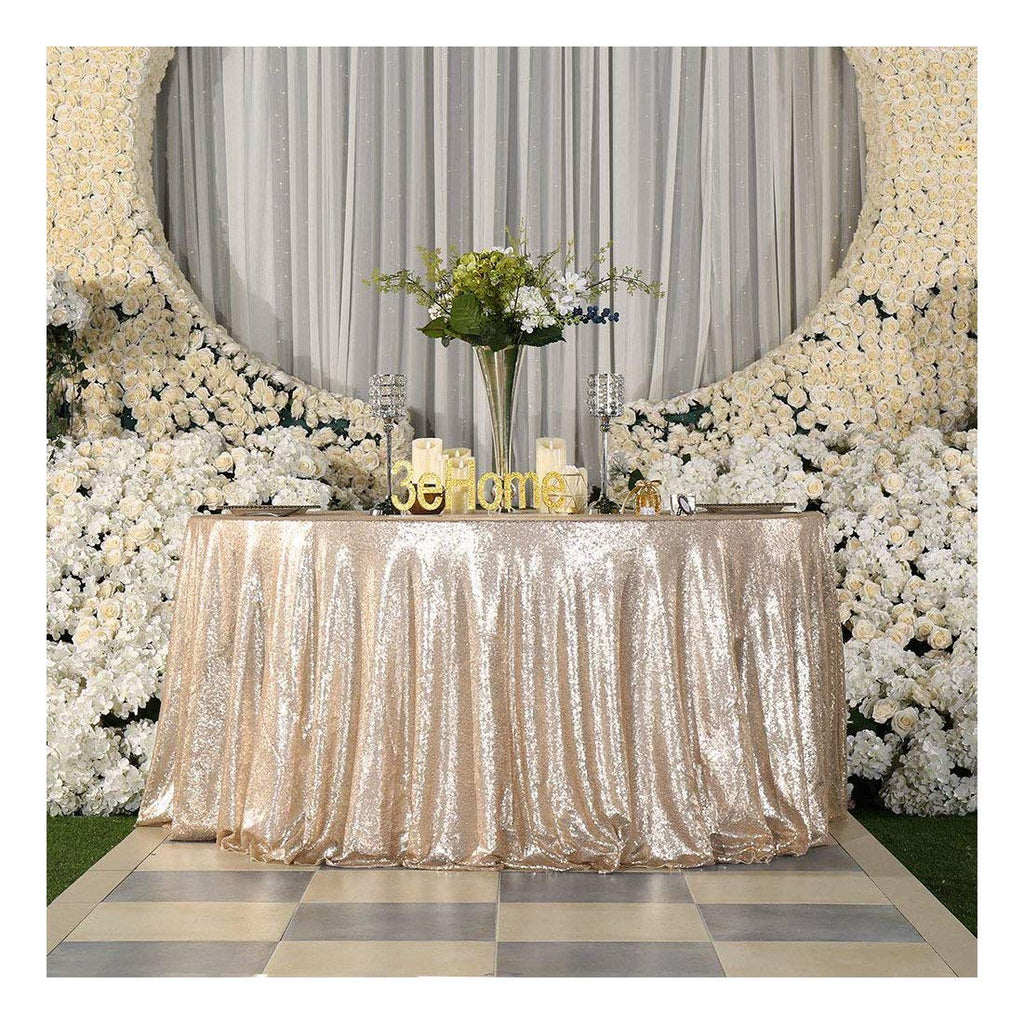120-Inch Round Sequin Tablecloth for Party Cake Dessert Table Exhibition Events, Champagne