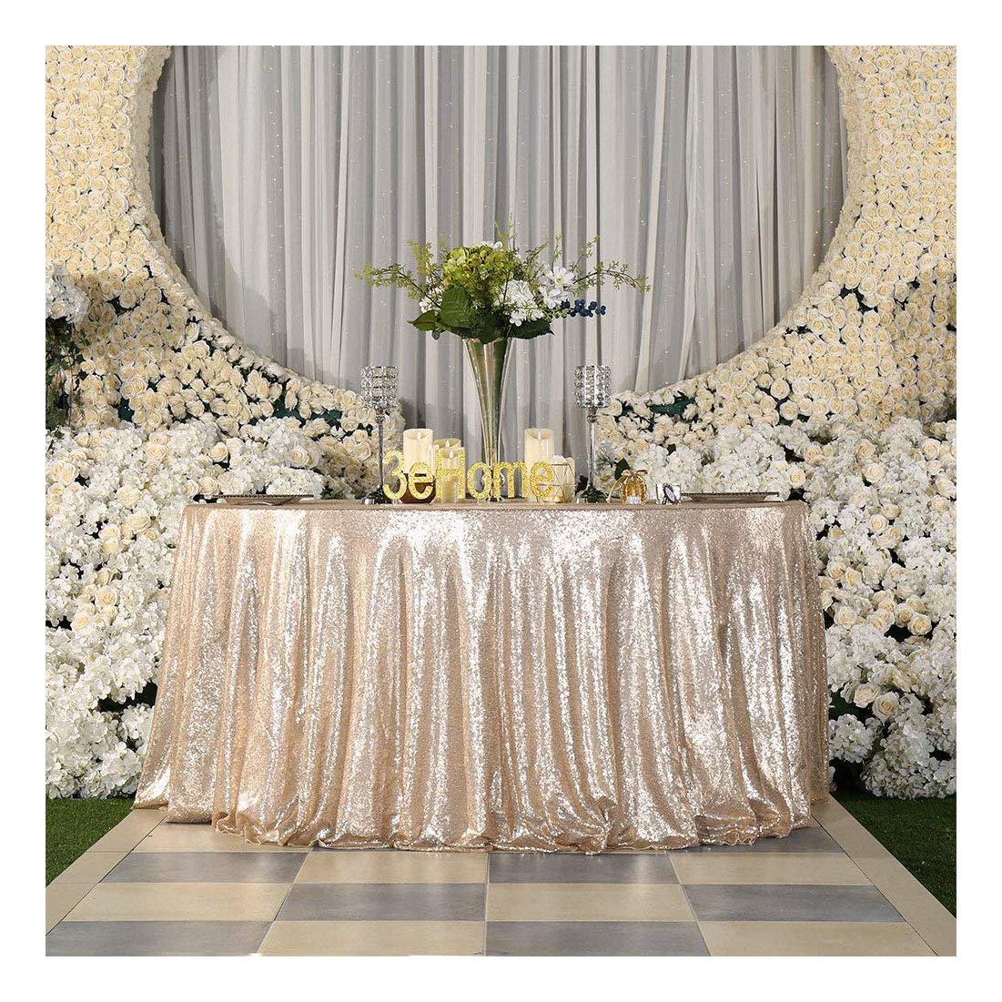 120-Inch Round Sequin Tablecloth for Party Cake Dessert Table Exhibition Events, Champagne