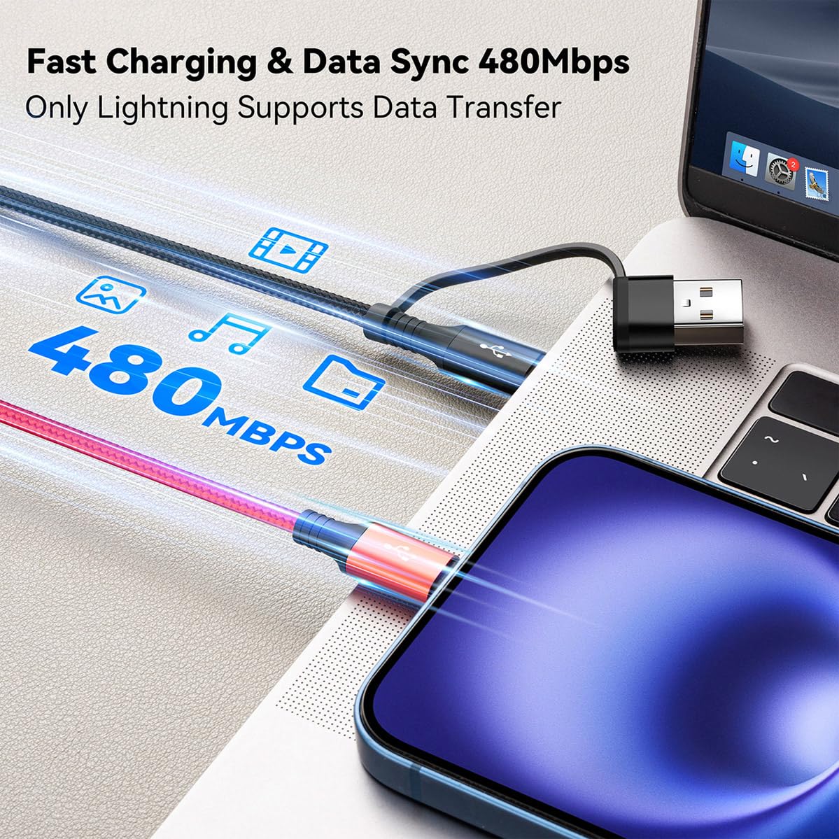 6 in 1 Multiple Charging Cable, 2Pack 6Ft Multi Chargers Cord for All Devices Braided USB A/C to Lightning/Type