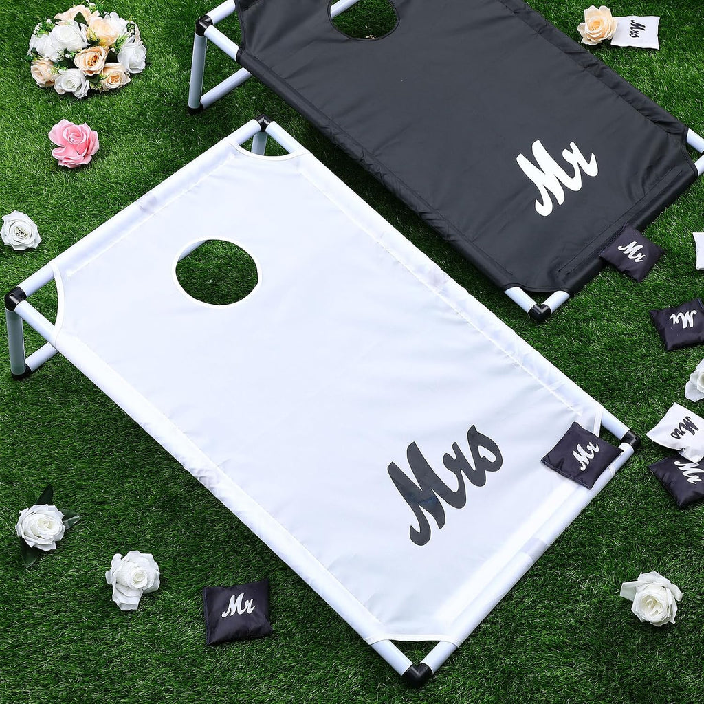 Portable Cornhole Games Set, PVC Framed Corn Holes Kit-2 Cornhole Boards, 8 Corn Hole Bean Bags and Carrying Case for