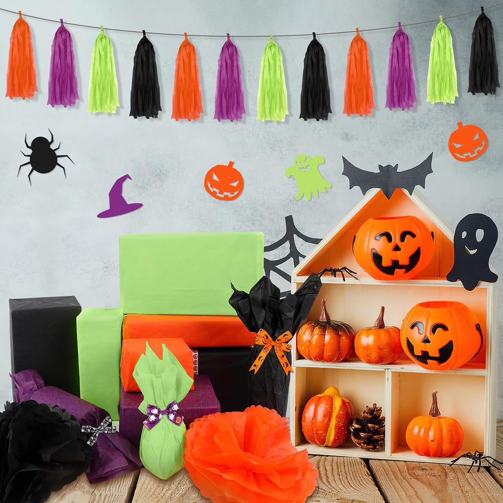 100 Sheets Halloween Tissue Paper Black Purple Orange Green
