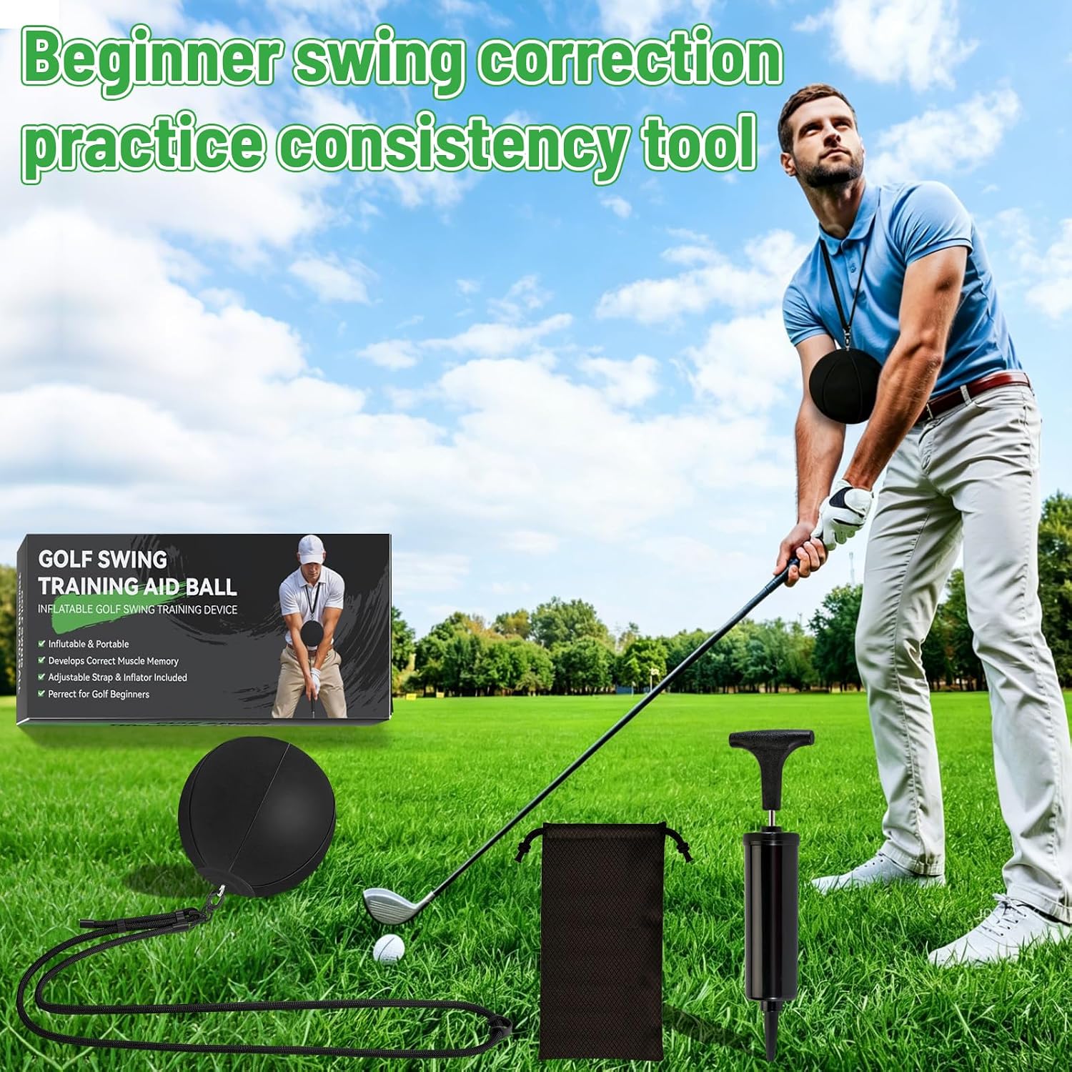 Adjustable Golf Trainer Ball Beginner Friendly Portable Golf Swing & Tempo Trainer, Indoor/Home Golf Impact &