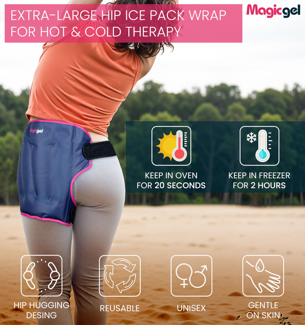 Extra Large Hip Ice Pack Wrap - Reusable Cold Pack for Hip Bursitis, Hip Replacement Surgery and Hip Flexor Pain. Hip