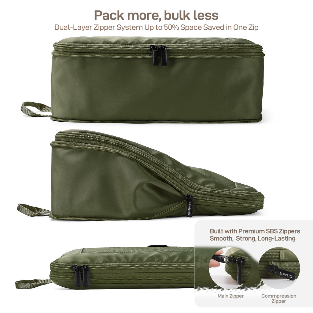 TripCozy Compression Packing Cubes, 6 Set, Olive Green
