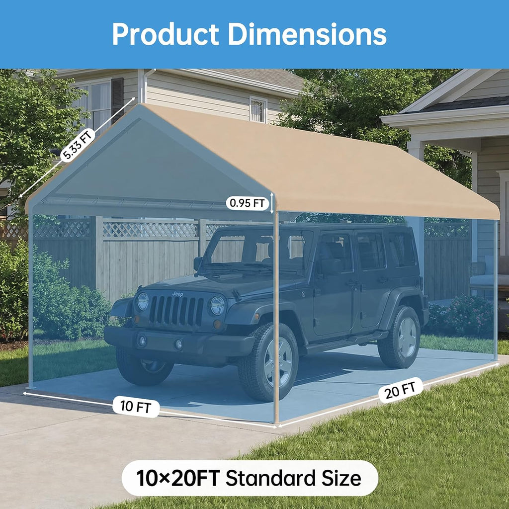 10x20 FT Carport Replacement Canopy Top, 800D Oxford Heavy Duty Waterproof Tarp Cover with 36 Ball Bungees, UV