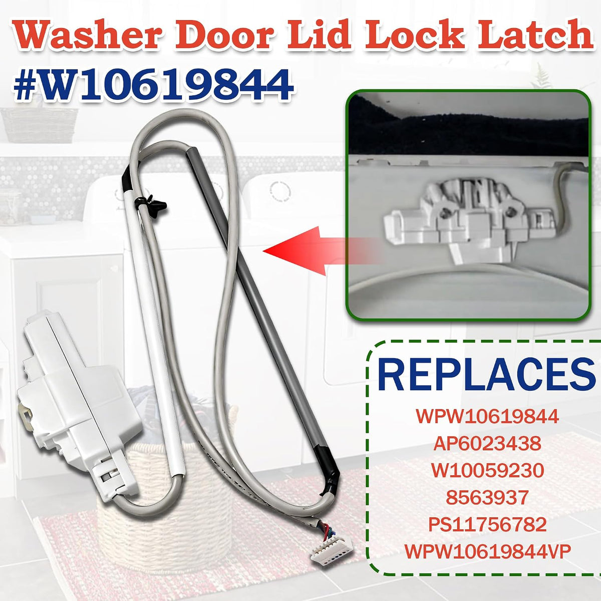 WTW8000DW Washer Door Lid Lock Latch Fit for Whirl-pool WTW7~ WTW8~ Models WTW7040DW1 WTW8040DW2 WTW7500GW0 WTW7600XW0 WTW8600YW1 WTW8040DW0 WTW7040DW0 WTW8000DW5 WTW8000DW0 WTW7800XW1 WTW7300XW2