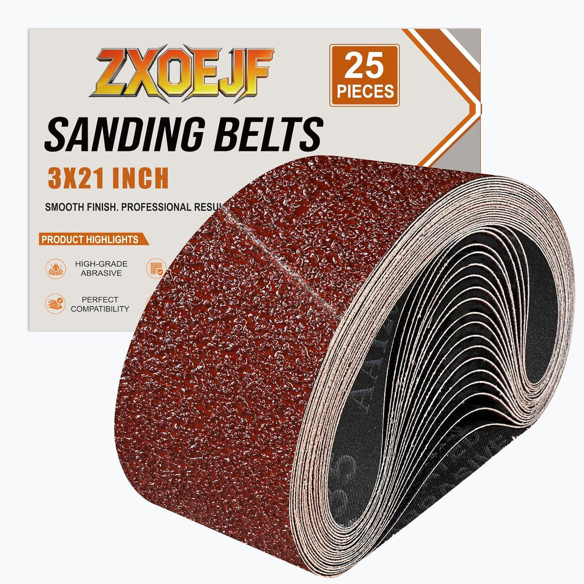 3 x 21 Inch Sanding Belts, 25 Pcs Assorted Grits(40/80/120/180/240)