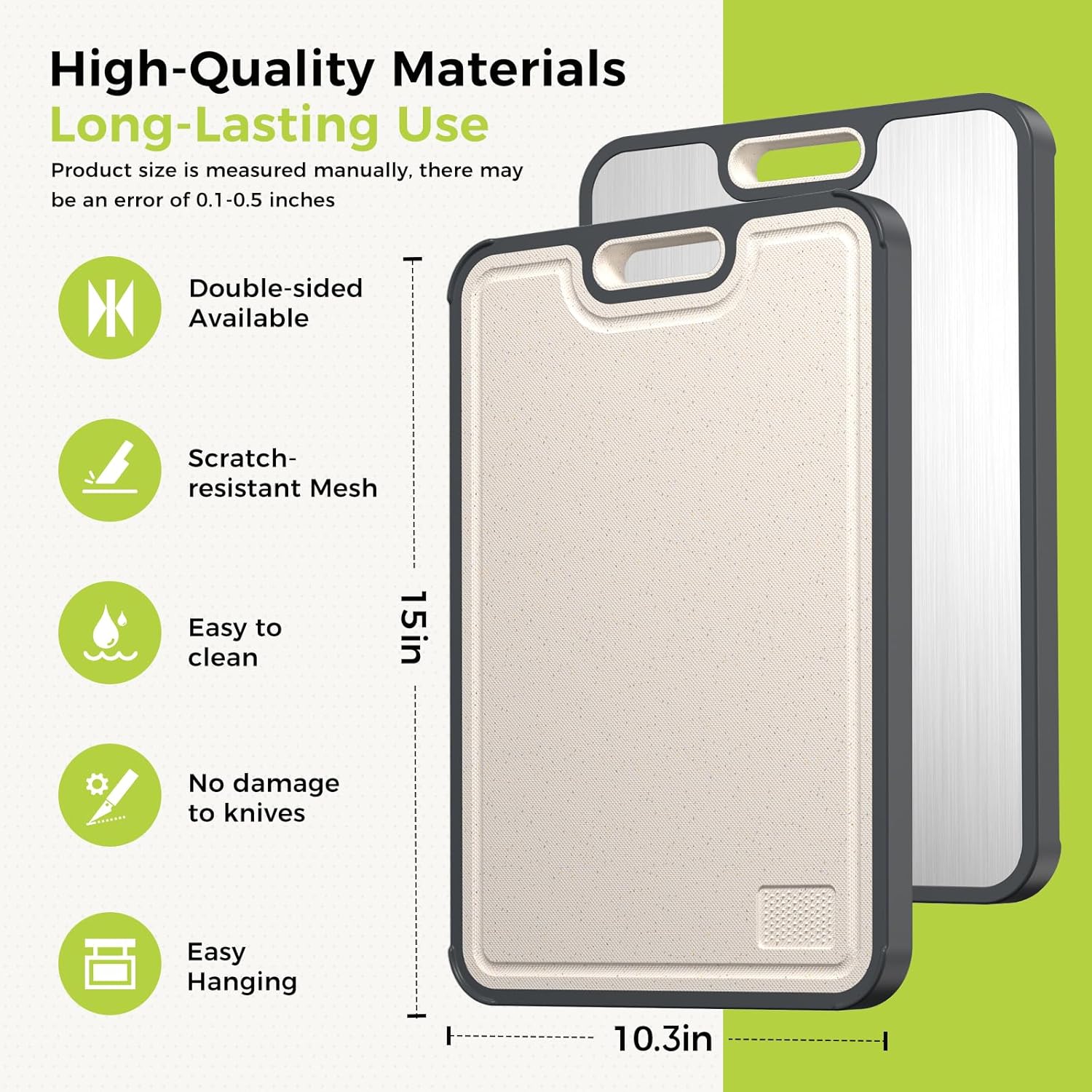 Titanium Cutting Board for Kitchen, Cutting Board Double Sided Food Grade, Pure Titanium/PP, Easy to Clean Large Size