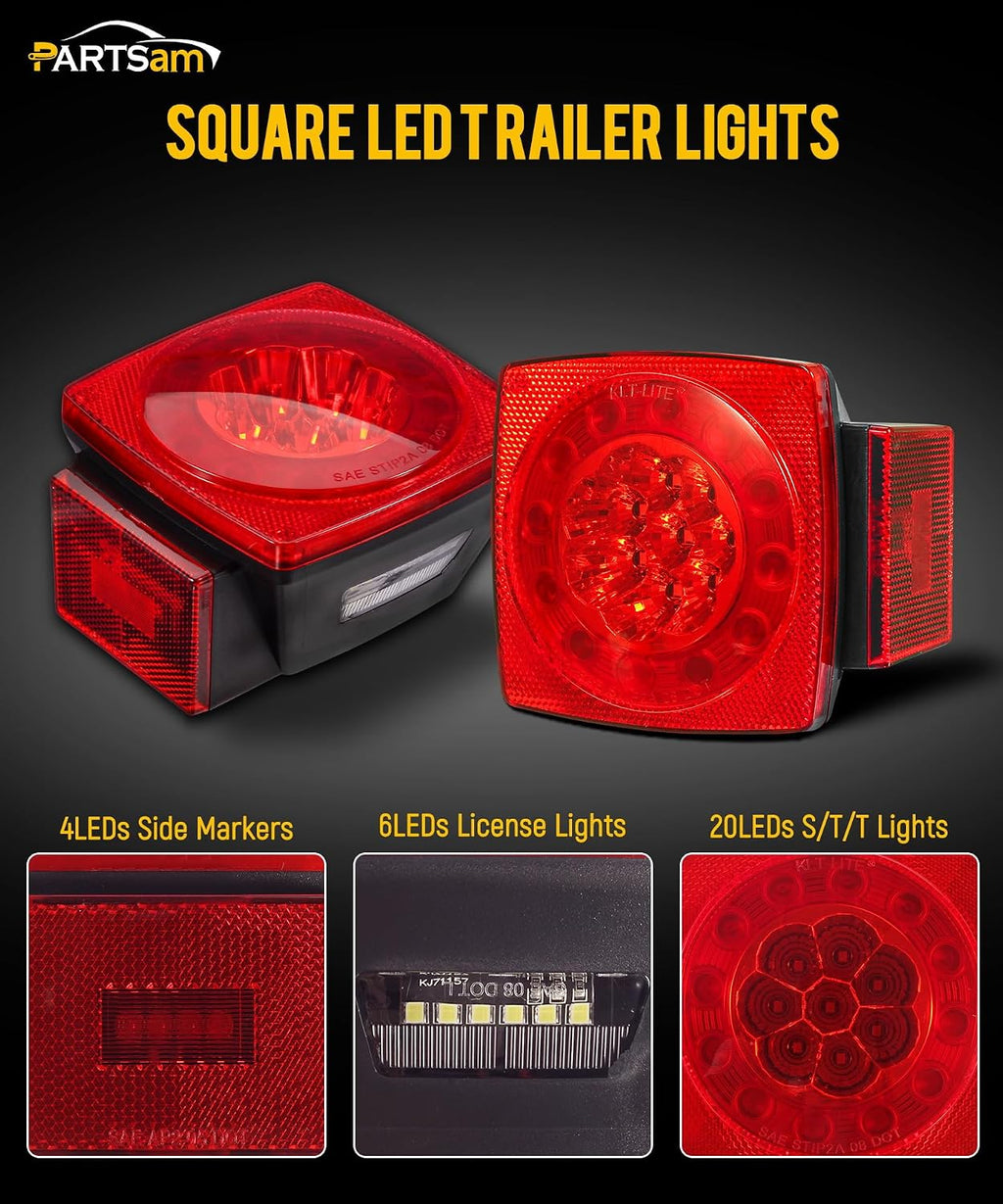 Led Submersible Trailer Tail Lights Kit, Waterproof 12V Square LED Trailer Lights Halo Glow with Wiring Harness