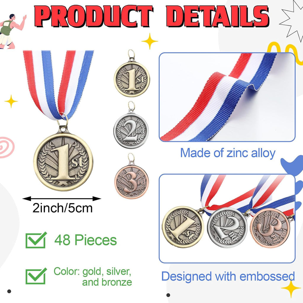 Award Medals 1st 2nd 3rd Place Medals for Awards Winner Medal Gold Silver Bronze Medal with Neck Ribbon Trophy Award