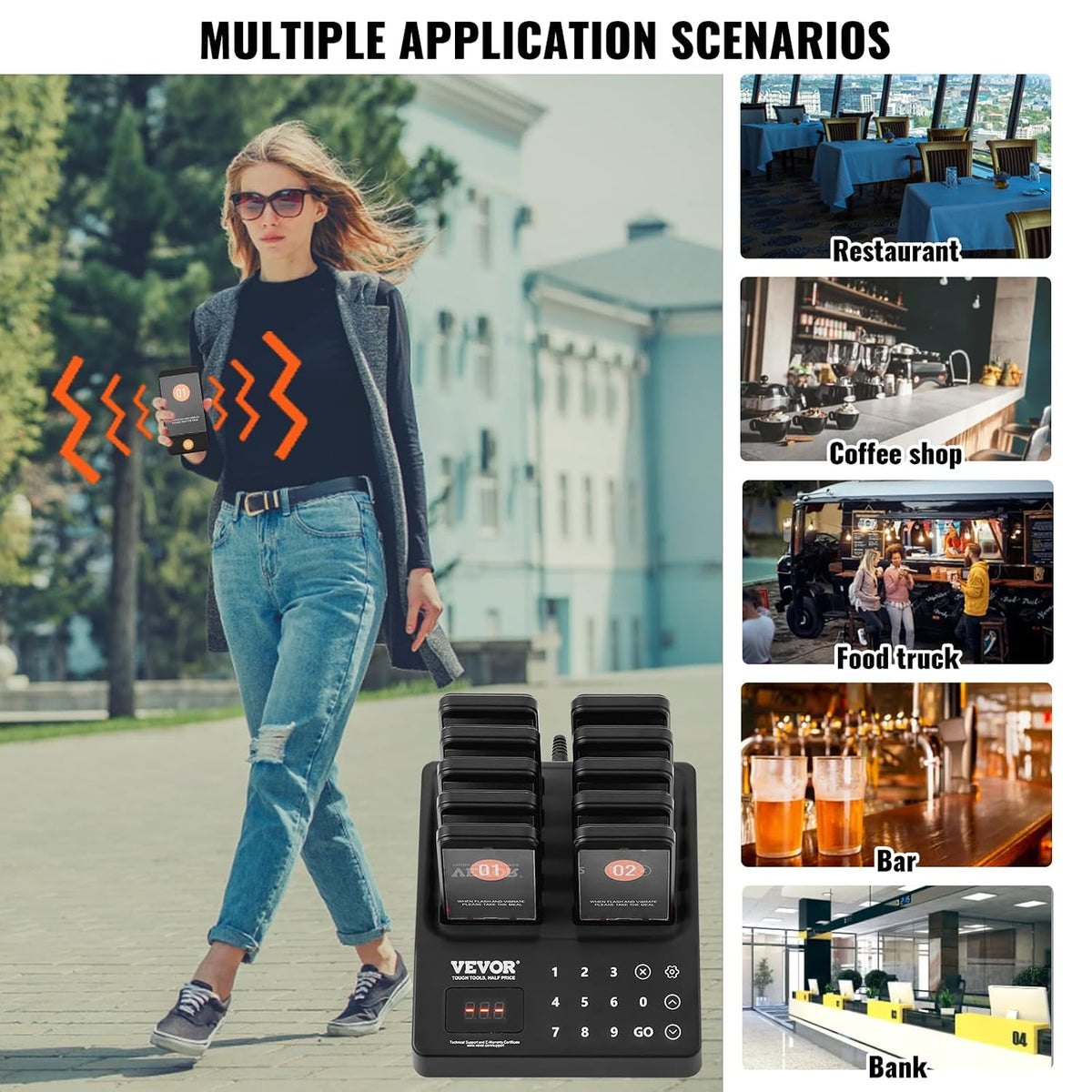 Restaurant Pager System,Touch Screen Keyboad Wireless Long Range Lineup Waiting Queue Signal, Guest Customer Calling