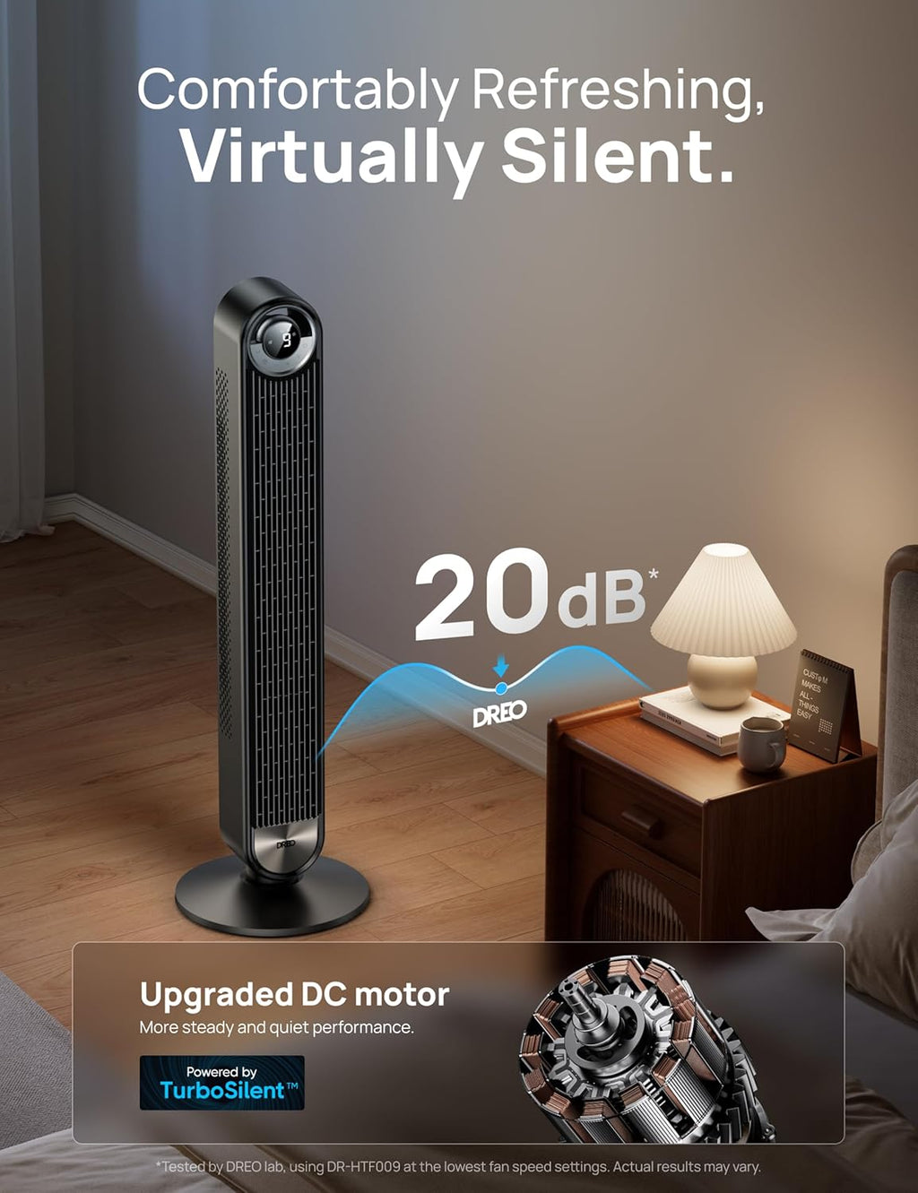 Tower Fan for Bedroom, Upgraded DC 28ft/s Velocity, 25dB Quiet Fan | 9 Speeds Standing Fan, 90° Oscillating Cooling