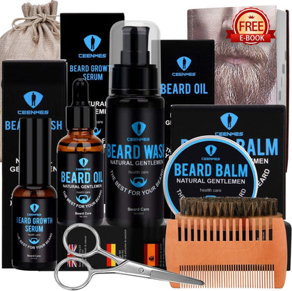 Beard Grooming Kit,Beard Kit with Beard Oil,Beard Growth Serum,Beard Wash, Beard Balm,Beard Brush, Beard Comb, Beard
