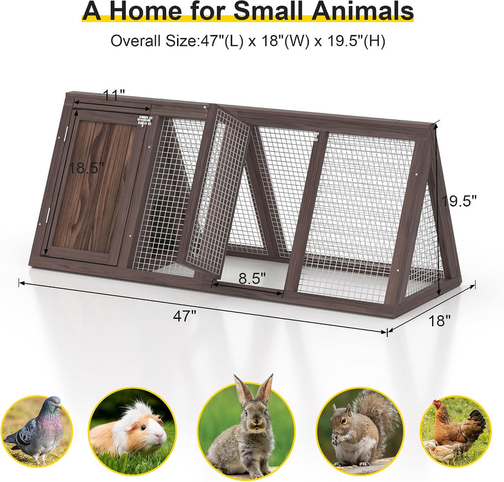 Wooden Chicken Coop Rabbit Hutch for 2 Hens, Carbonized Wood