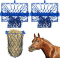 2 Set Wall Mount Hay Feeder for Horse Goats Hay Rack with Net, Blue