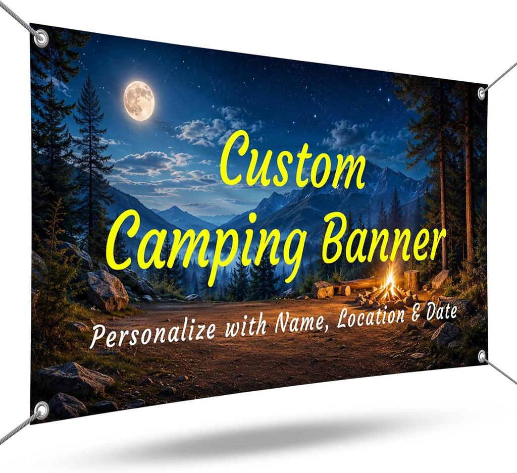 Custom Vinyl Banner for Camping Event, Personalized Summer Outdoor Large Banner with Grommets and Hem, Vinyl Sign for
