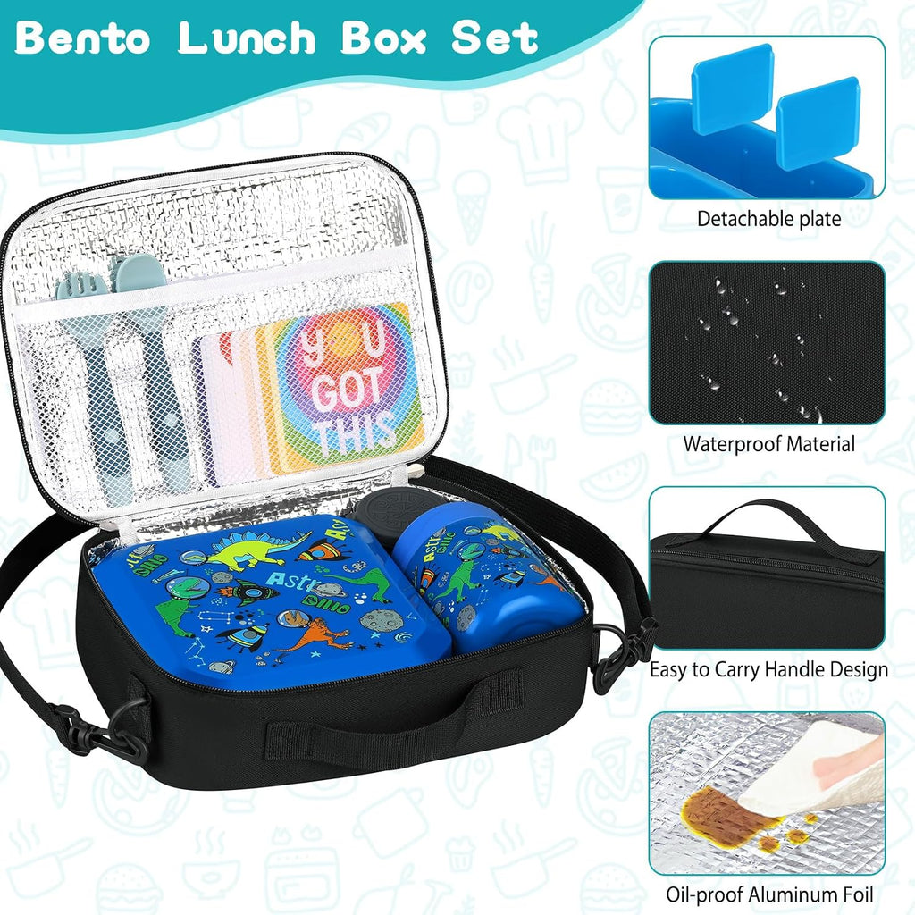 Bento Lunch Box for Kids with 12oz Soup Thermo Leak-Proof Lunch Food Container with 5 Compartment Thermo Hot Food Jar