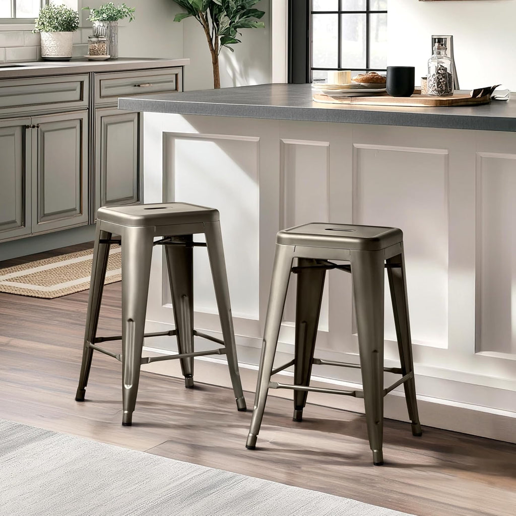 24 Inch Metal Bar Stools Set of 4, Stackable Barstools, Metal