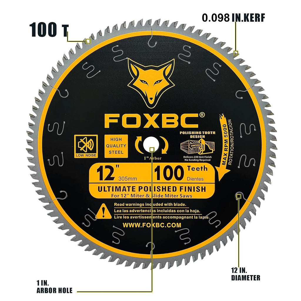 12 Inch Miter Saw Blade 100 Teeth Ultimate Polished Finish Saw Blade for Wood with 1 Inch Arbor