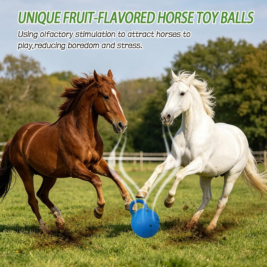 10 Horse Polo Ball with Handle,Fruit-Scented Horse Stall Toys Blast-Resistant Slow-Rebound Rubber Jolly Ball for