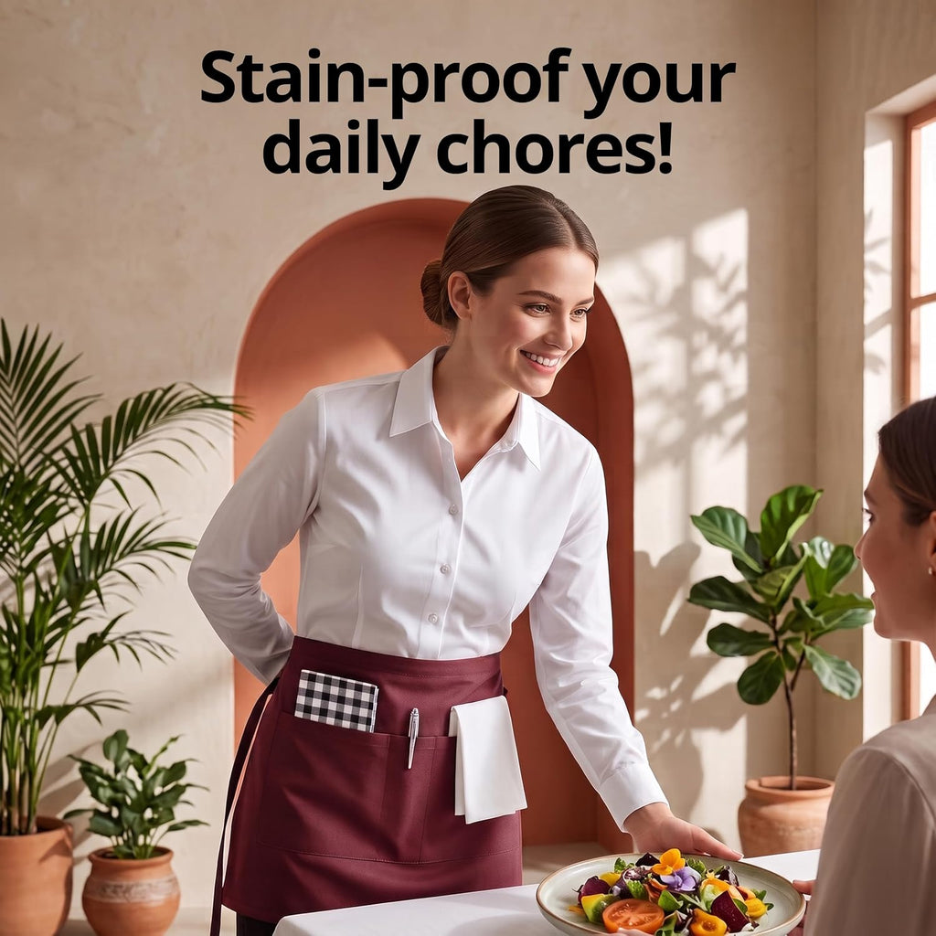 Server Waist Aprons 4 Pack with 3 Pockets 100% Polyester