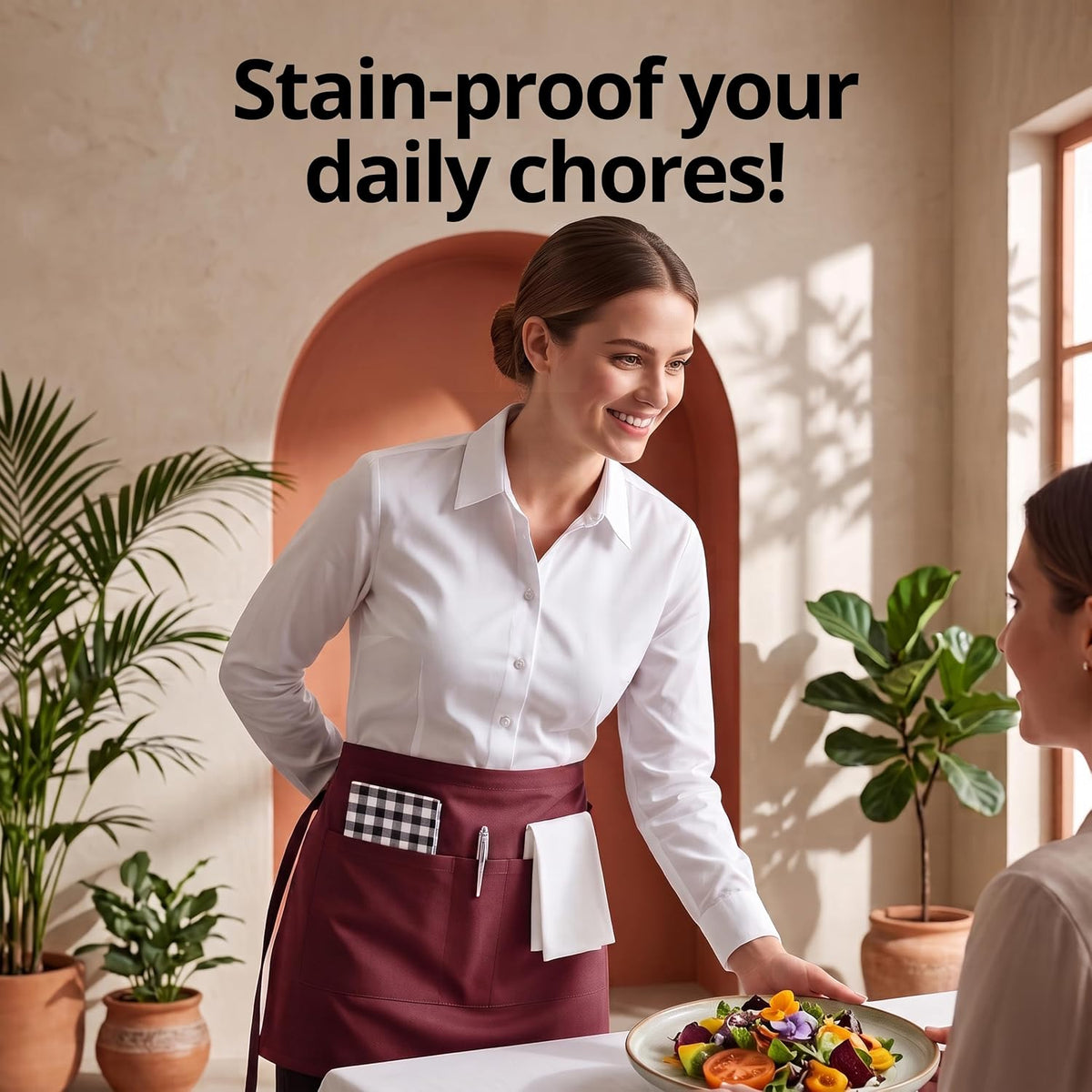 Server Waist Aprons 4 Pack with 3 Pockets 100% Polyester