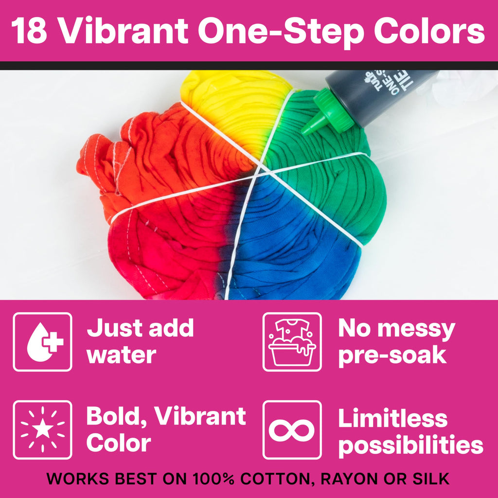 One Step Tie Dye Kit: Tie Dye Party Supplies, 18 bottles