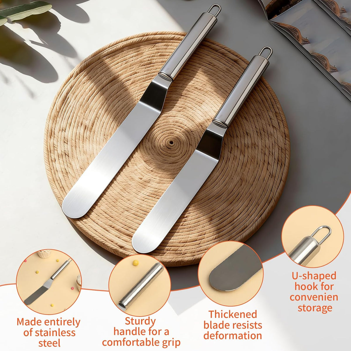 Offset Spatula Set - 2Pcs 6" & 8" Stainless Steel Icing Frosting Smoother - Cake Decorating Tools for Cake