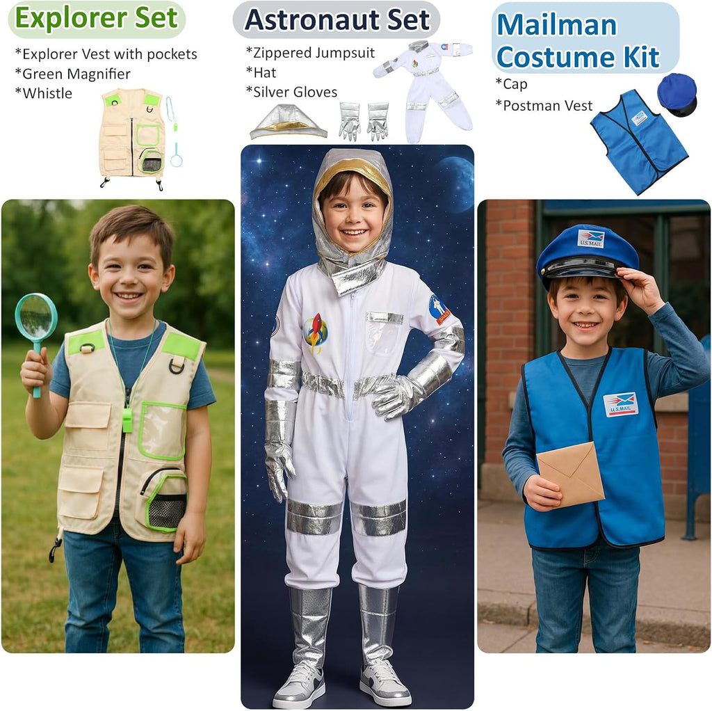 15 Sets Toddler Dress up Clothes Kids Role-Play Costumes Police Firefighter Doctor Nurse Astronaut Barista Director