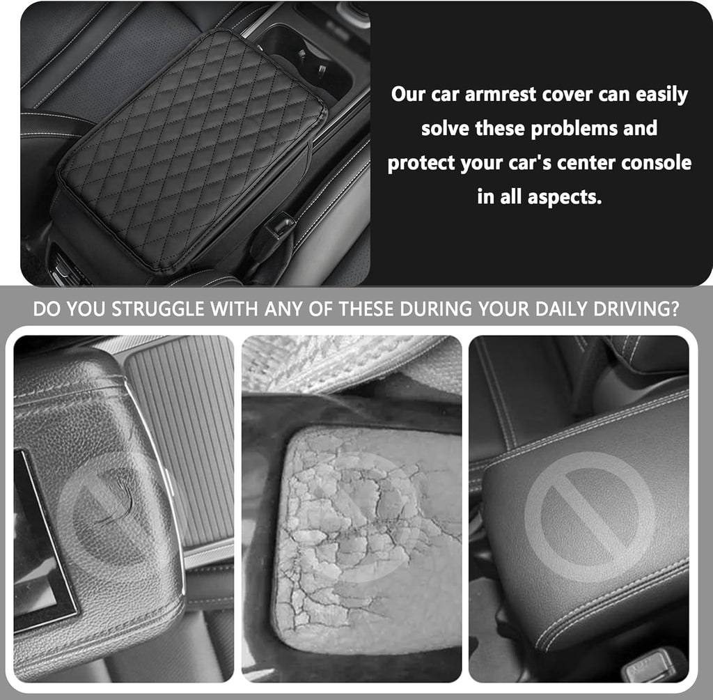 Upgraded Car Center Console Cover,Microfiber Leather Car Armrest Cover Cushion with 2 Storage Bags,Universal Car