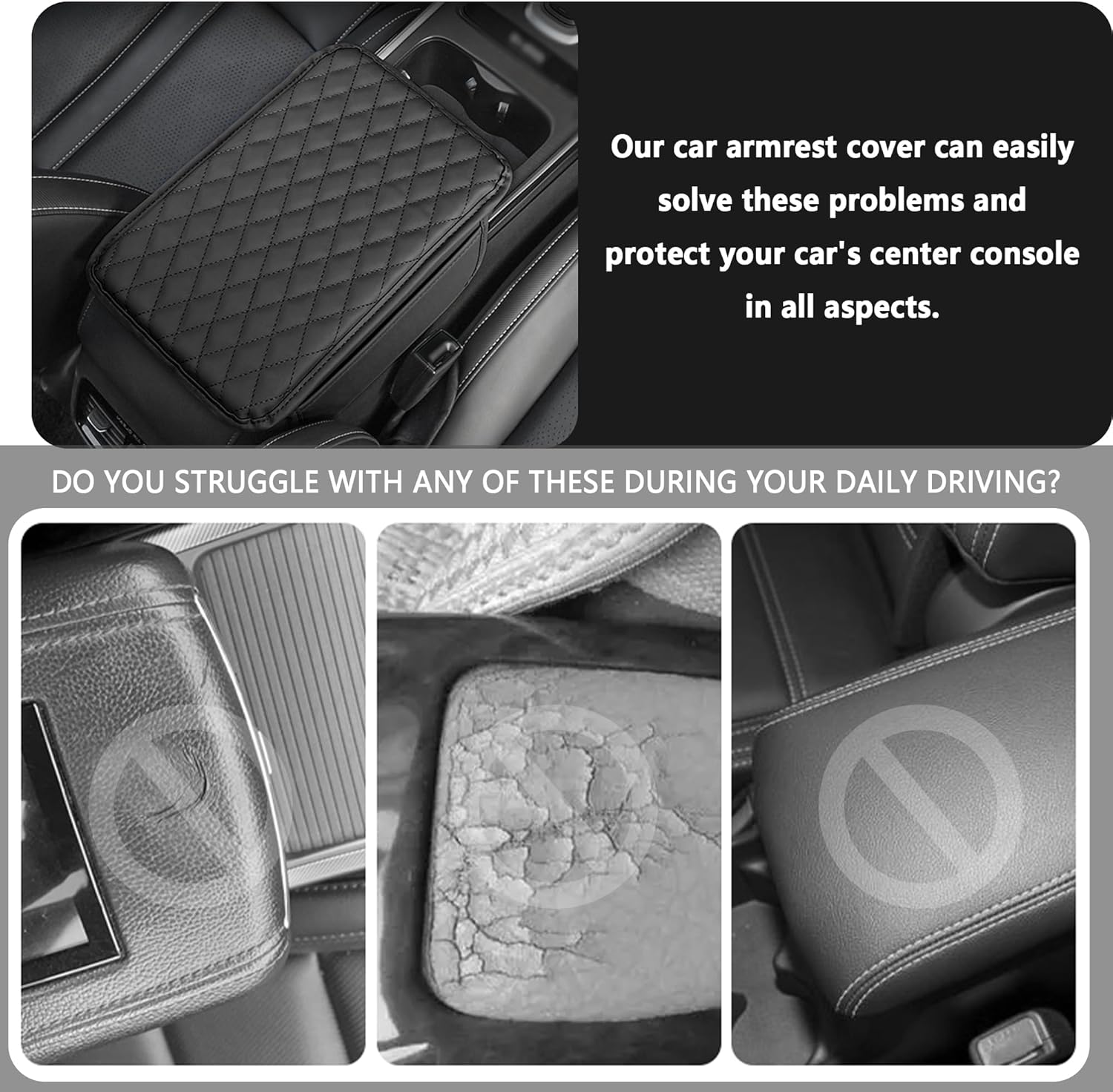 Upgraded Car Center Console Cover,Microfiber Leather Car Armrest Cover Cushion with 2 Storage Bags,Universal Car