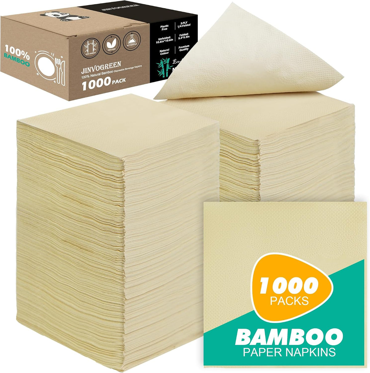1000 Count Bamboo Cocktail Napkins, 2-Ply, Brown