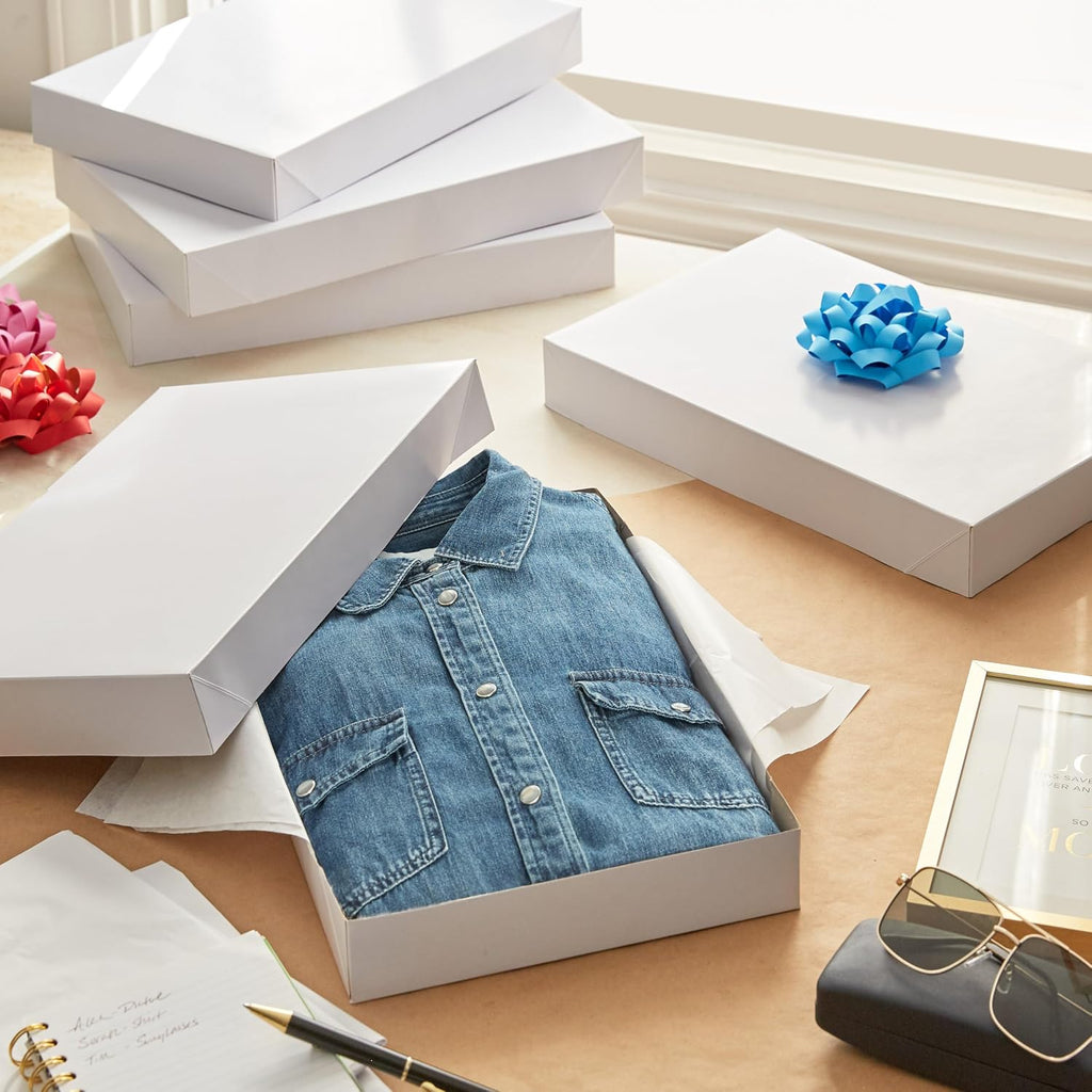 14" Medium Gift Boxes with Lids, 8-Pack (White Shirt Boxes)