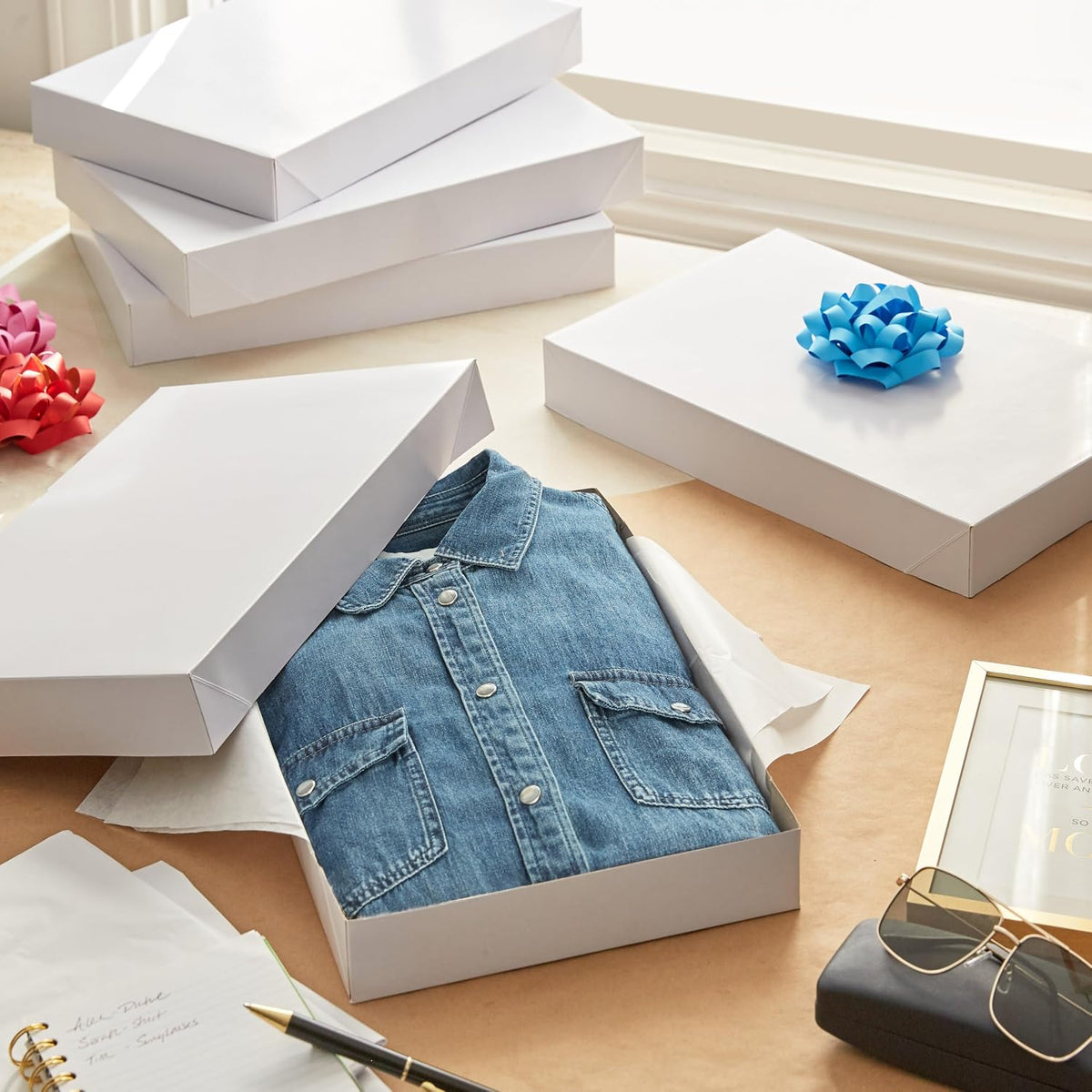14" Medium Gift Boxes with Lids, 8-Pack (White Shirt Boxes)