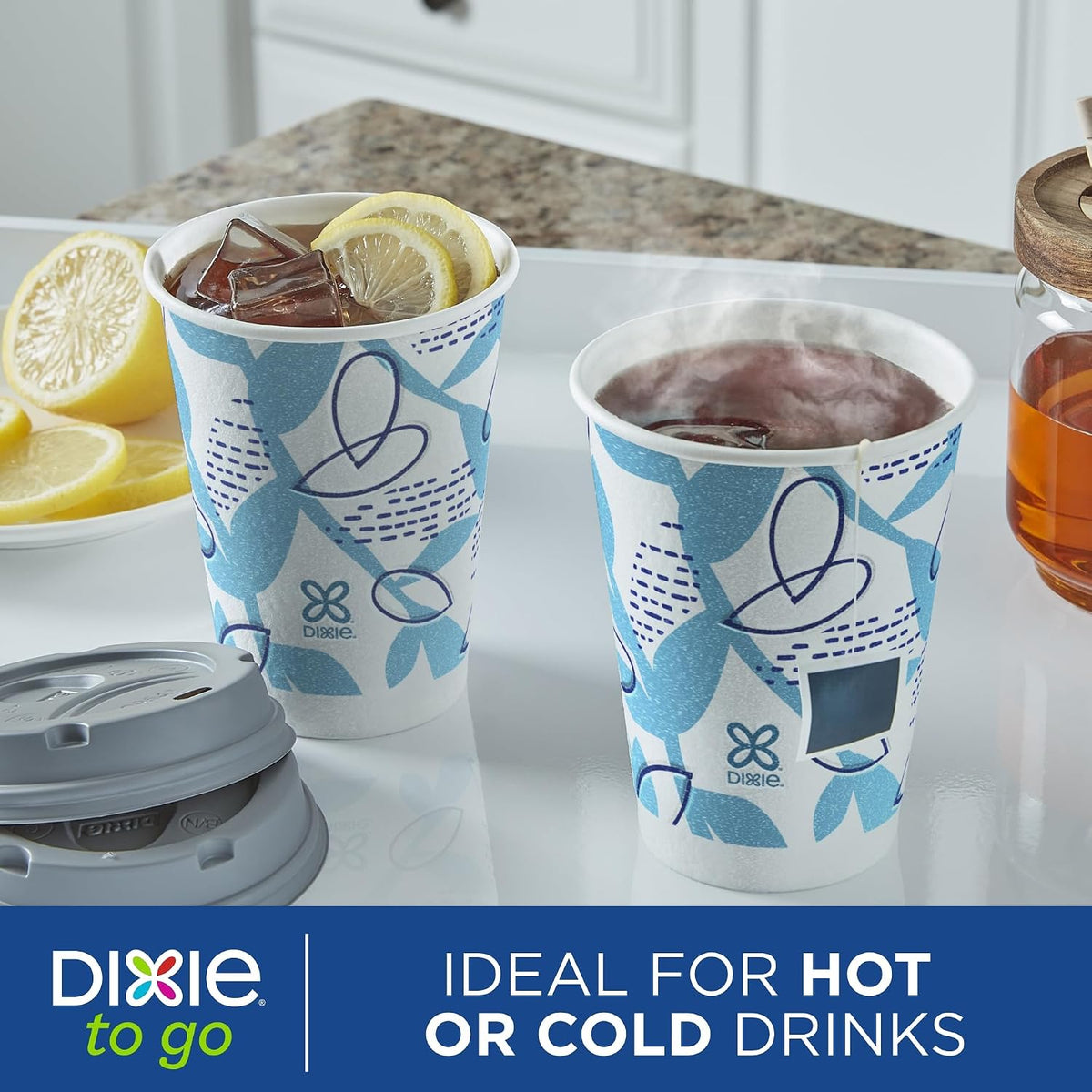 To Go Disposable Paper Cups with Leak-Resistant Lids, 12 oz, 60 Count