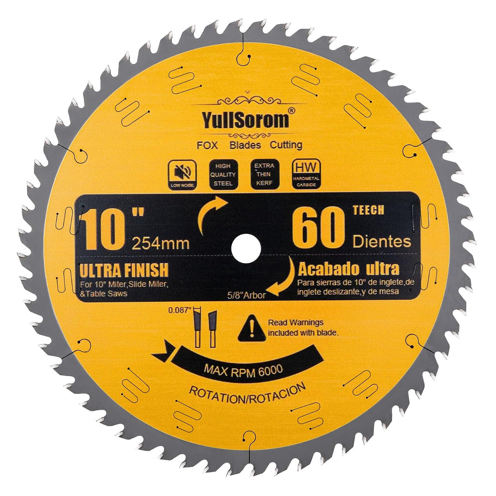 10 Inch Thin Kerf Fine Finish Crosscut Table Saw Blades, 60-Tooth ATB TCT Fine Finish Wood Cutting Circular Saw Blade