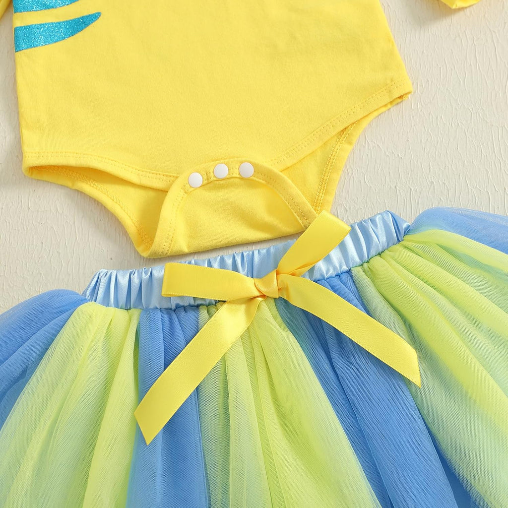 Newborn Baby Girl Halloween Outfit Flounder Costume Long Sleeve Romper with Tutu Skirt Infant Halloween Costumes