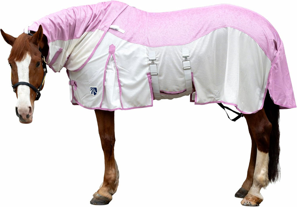 Mesh Horse Fly Sheet with Detachable Neck Cover | Dual-Zone UV Protection & Breathable Design | Elastic Webbing Belly