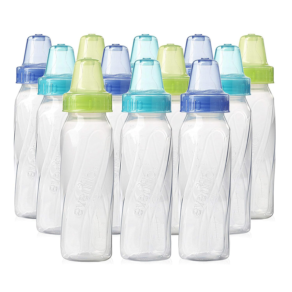 Feeding Classic Clear Plastic Standard Neck Bottles for Baby, Infant and Newborn - Teal/Green/Blue, 8 Ounce (Pack of 12)