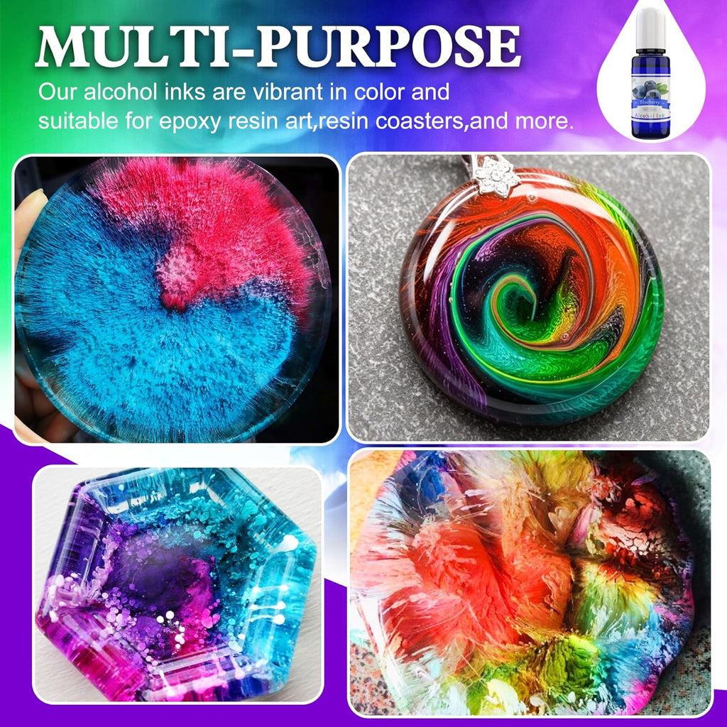 Alcohol Ink Set - 24 Vibrant Colors for Resin Art, Petri Dish Making | Epoxy Resin Painting - Concentrated