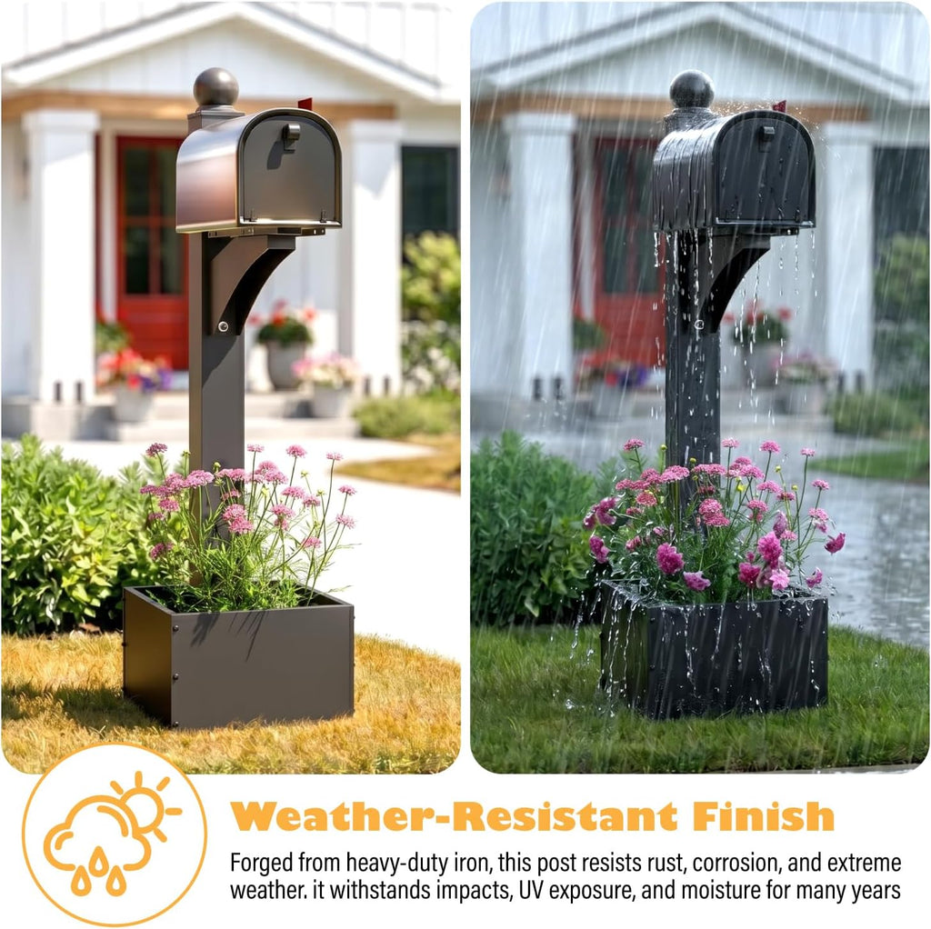 56" Decorative Mailbox Post with Planter Box for Outside | For Outside, Tall Decorative Mount, Decorative Post