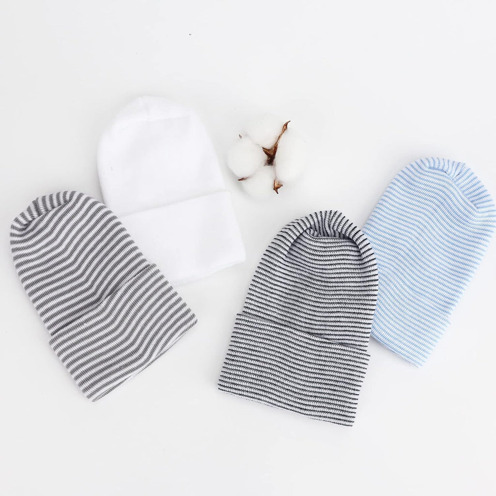 BQUBO 4 Pack Newborn Hospital Hat Infant Baby Hat Cap with Big Bow Soft Cute Knot Nursery Beanie