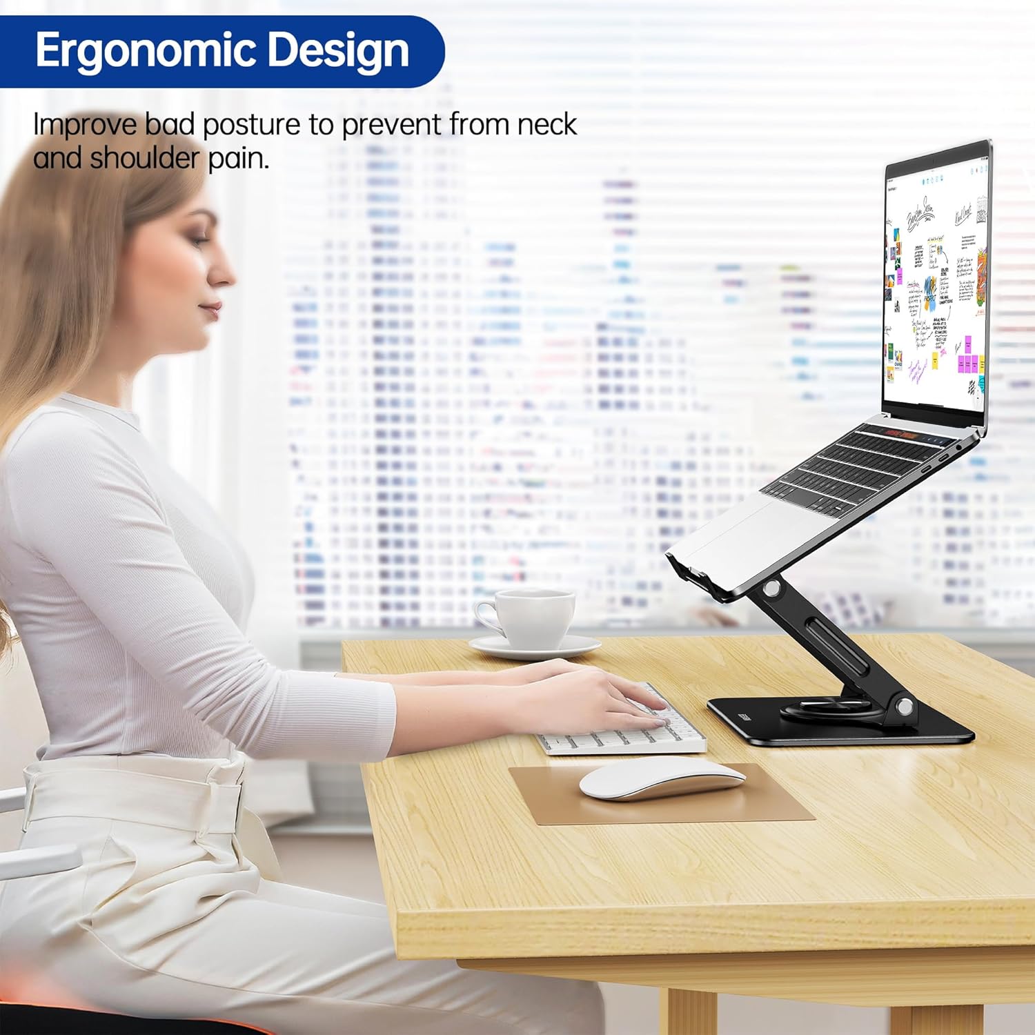 Laptop Stand with 360° Rotating Base, Ergonomic Adjustable Notebook Riser, Foldable Computer Holder Compatible with