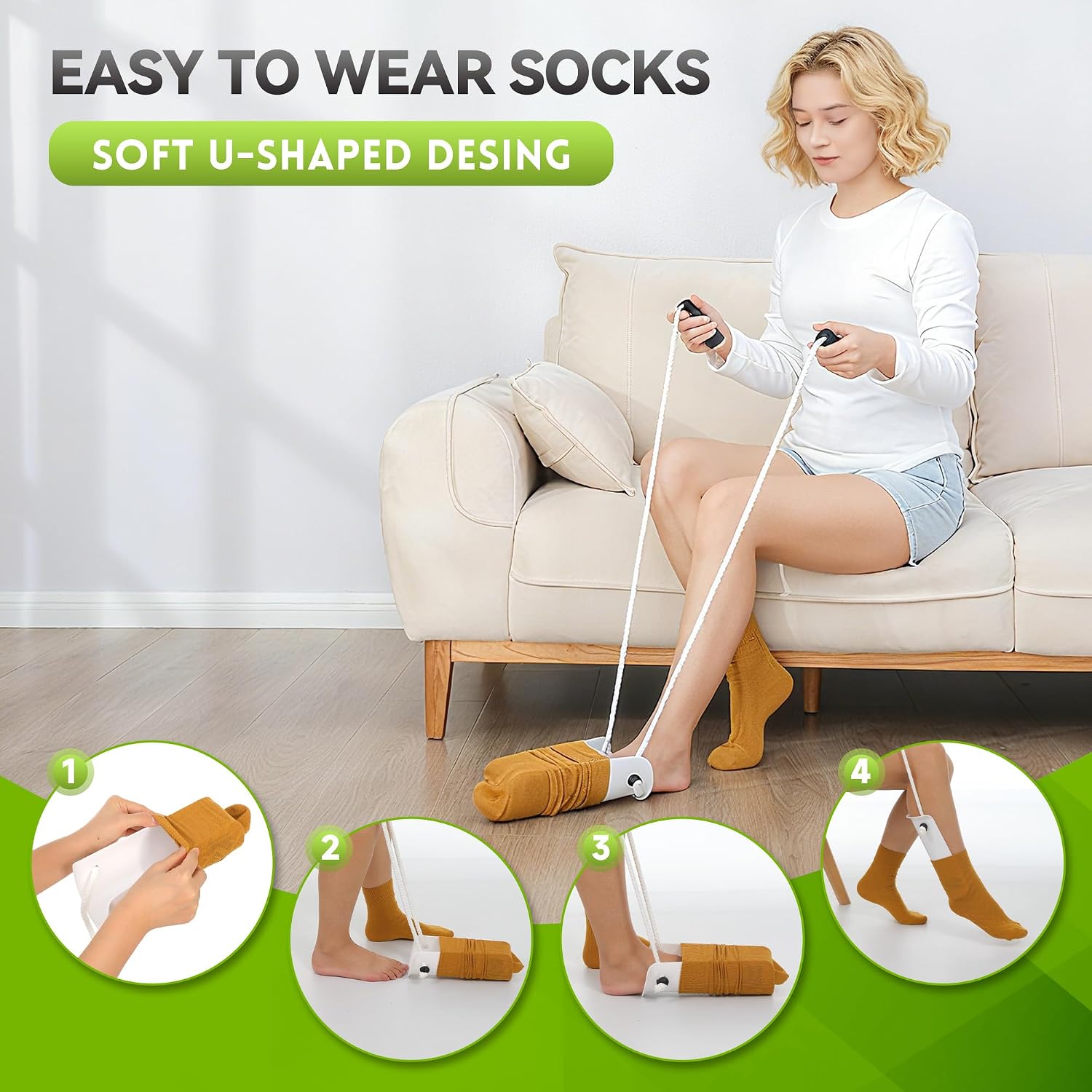 Sock Aids for Putting On Socks Kit - (Sock Helper + 35 Inch Dressing Stick with Sock Remover & Shoe Horn) - Flexible