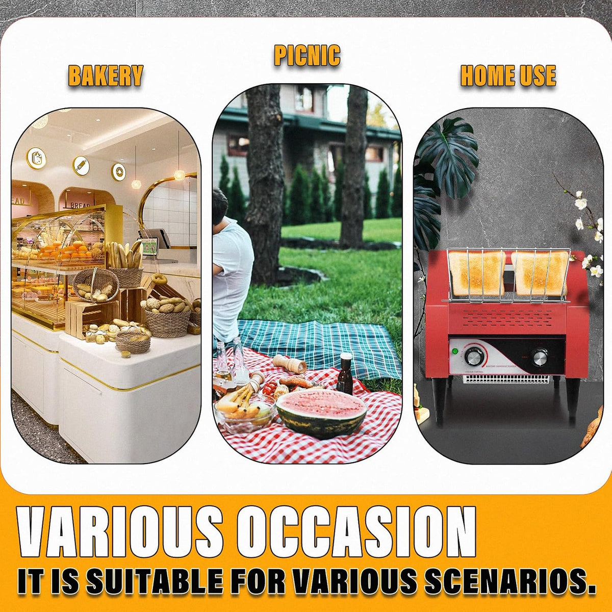 Commercial Conveyor Toaster 300 Slices/Hour Red Conveyor Toaster 3 Modes/7 Speeds Stainless Steel Tabletop Toaster