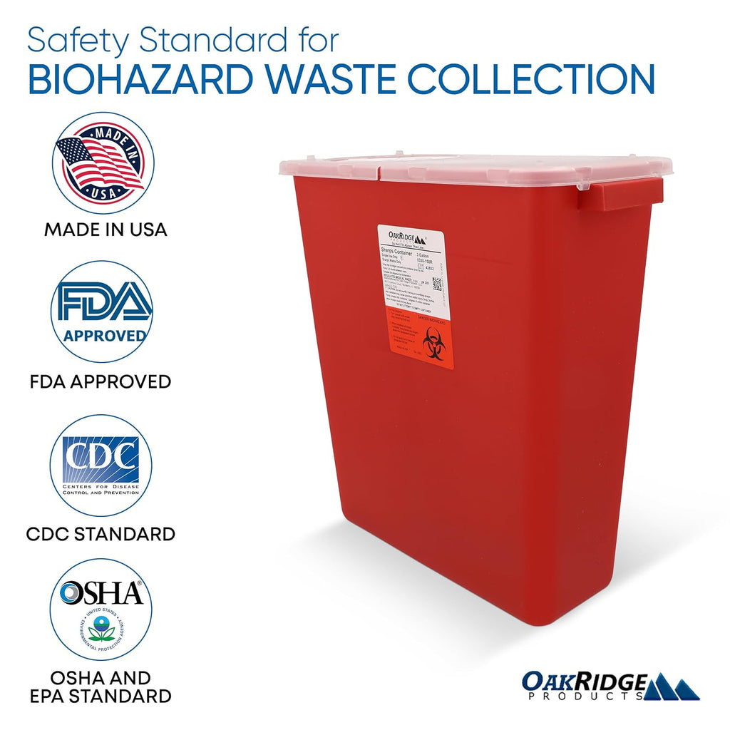 Large Sharps Container for Home Use and Professional 3 Gallon (1-Pack) with Rotating lid, Biohazard Needle and