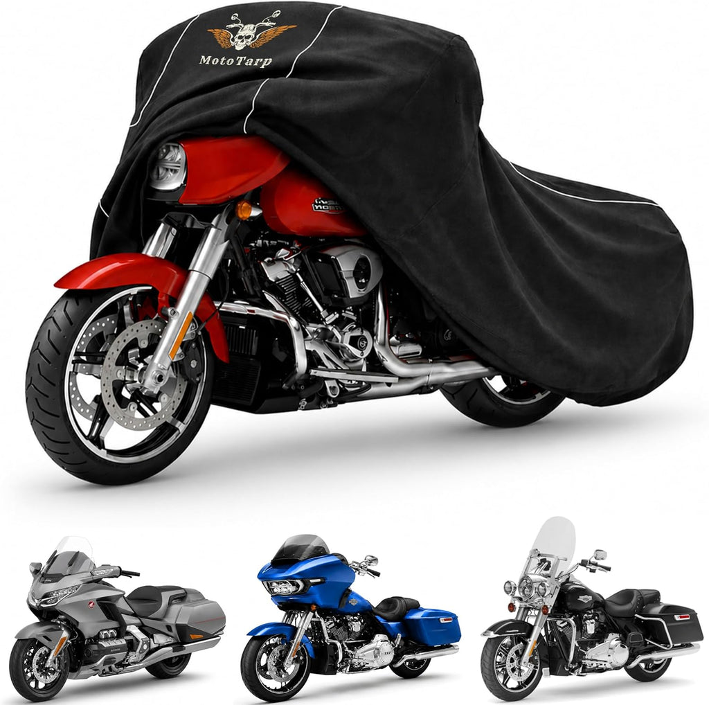 600D Heavy-Duty Waterproof Motorcycle Cover for Outdoor Storage - All-Season Weather Protection with Air Vents