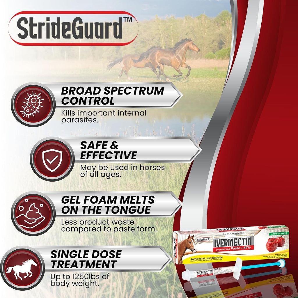 Horse Ivermectin Paste 1.87% – Apple Flavored Oral Horse Dewormer Syringe – 6.08g Tube Treats Horses Up to 1,250 lbs