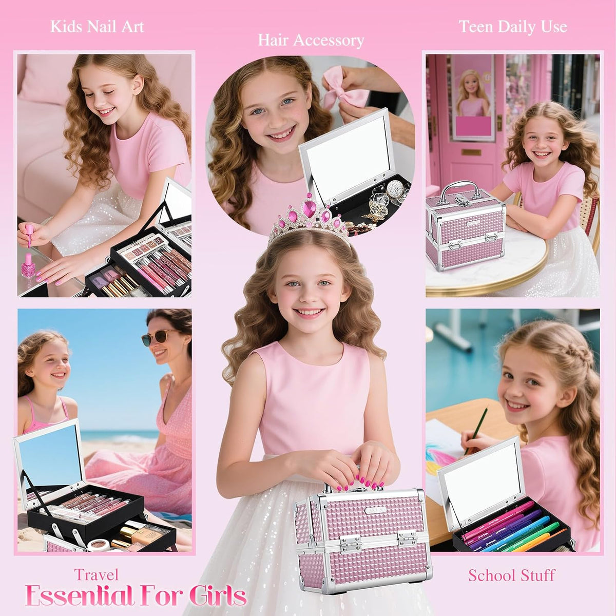 Makeup Case Portable Makeup Box Travel Train Case Cosmetic Case Organizer with 2 trays Mirror Locking Make Up Storage